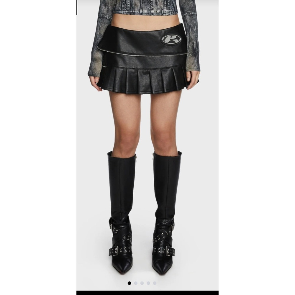 Kript Black Vegan Leather Britt Mini Skirt Skort Grunge Moto Goth Zippers Size L
